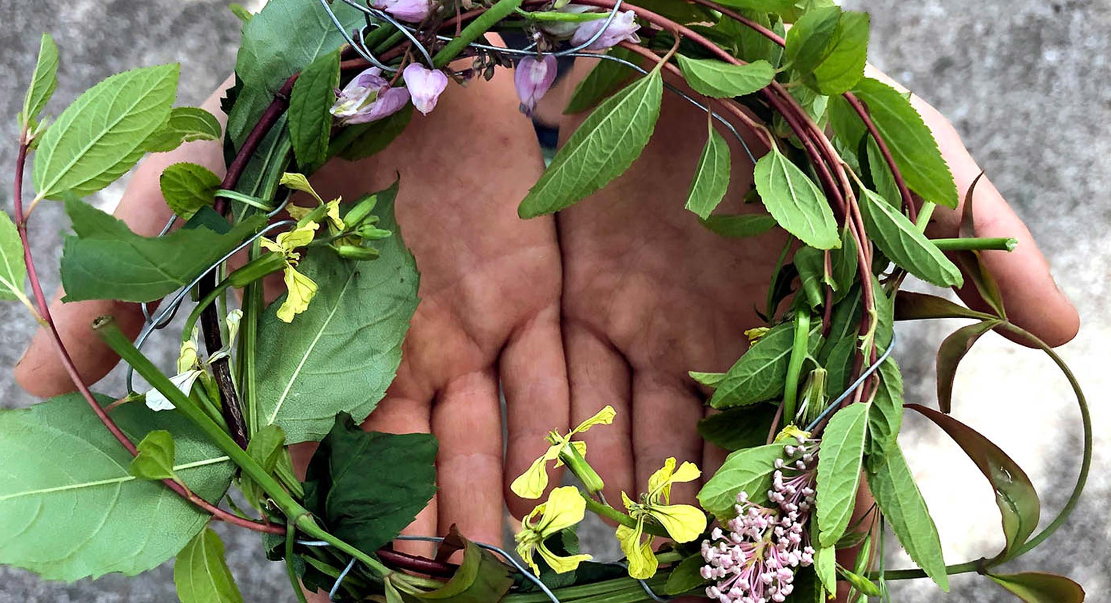 nature wreath made by kids