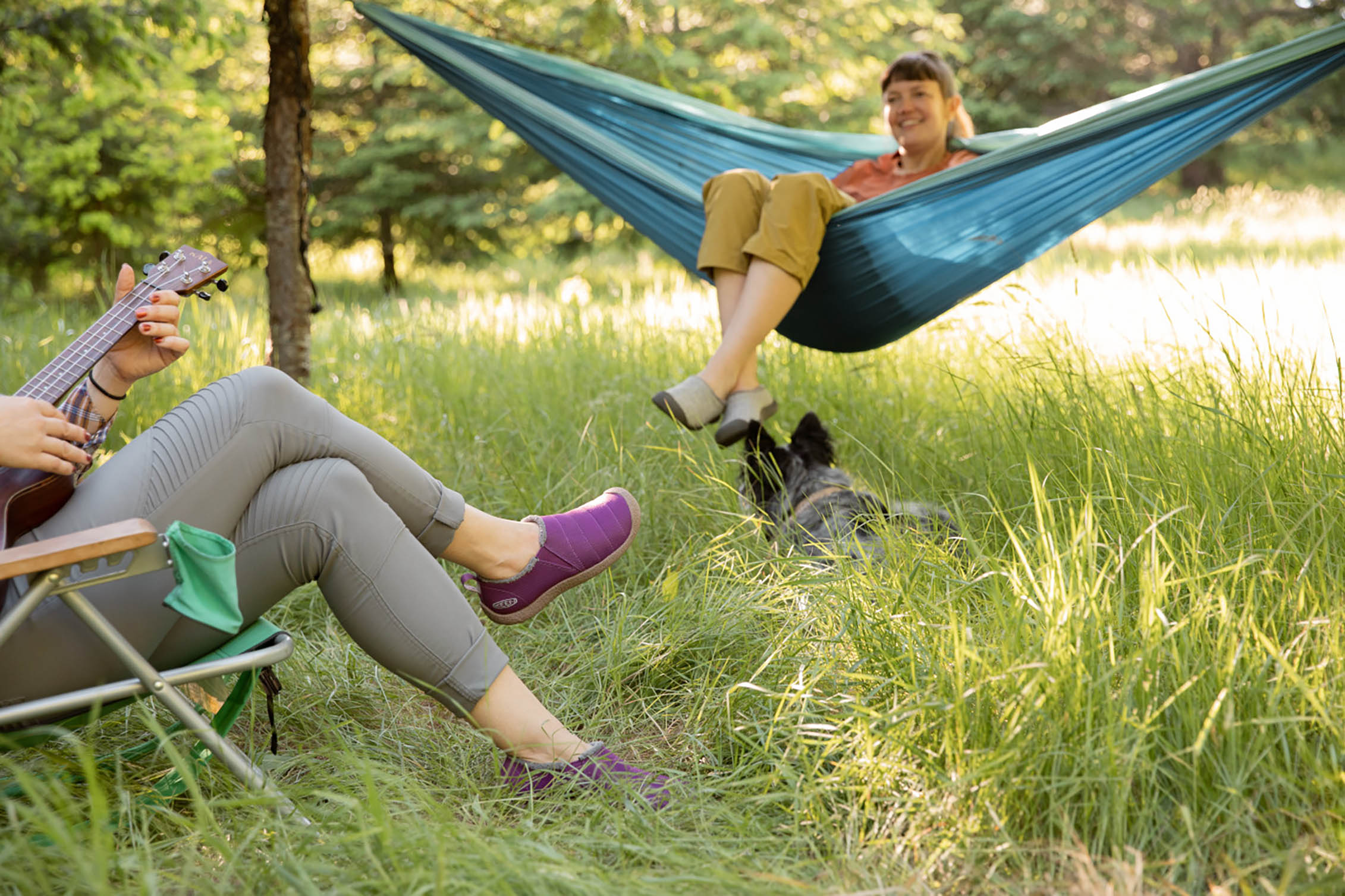 sitting in a hammock