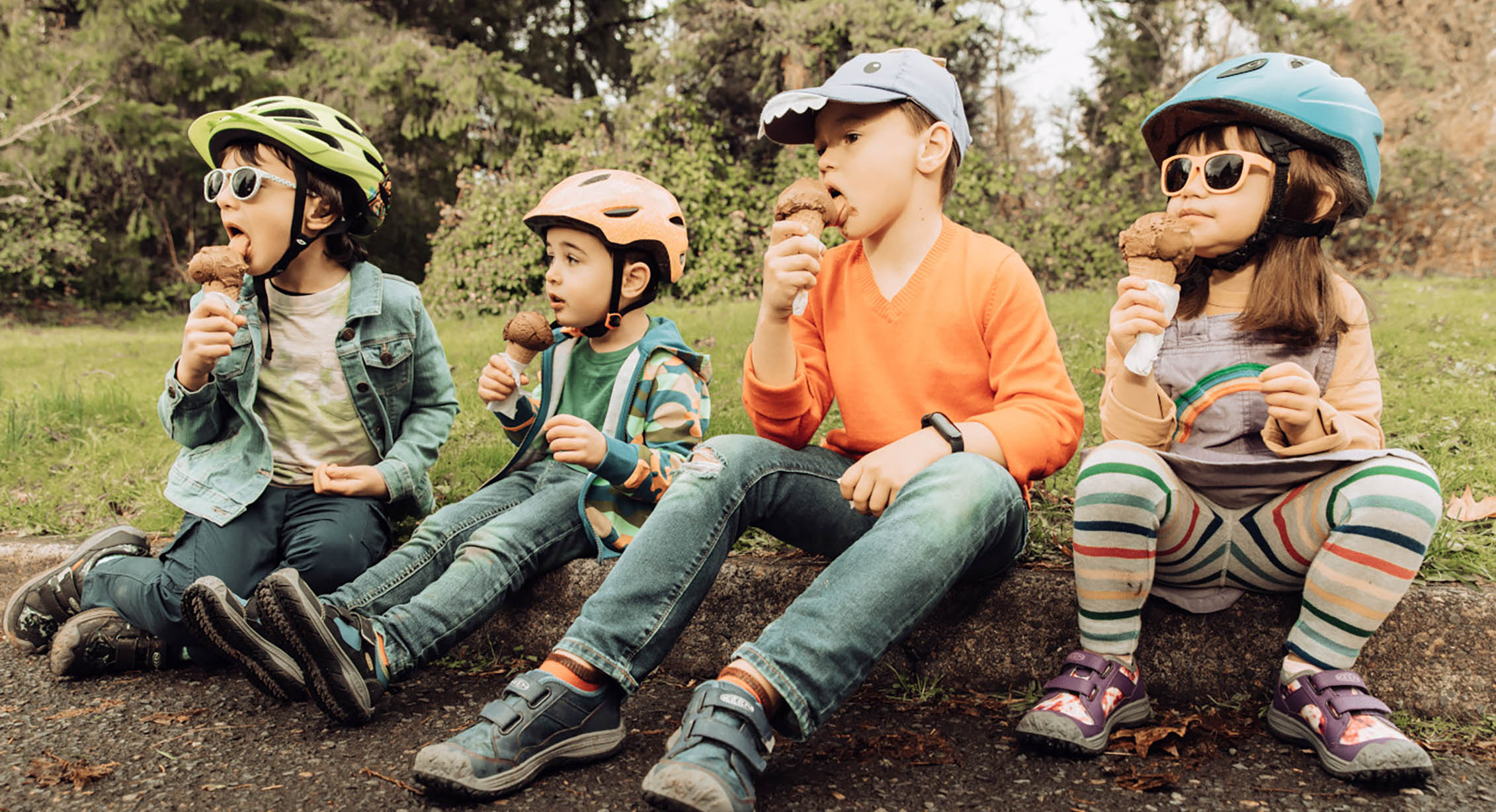 kids eating ice cream after a bike ride