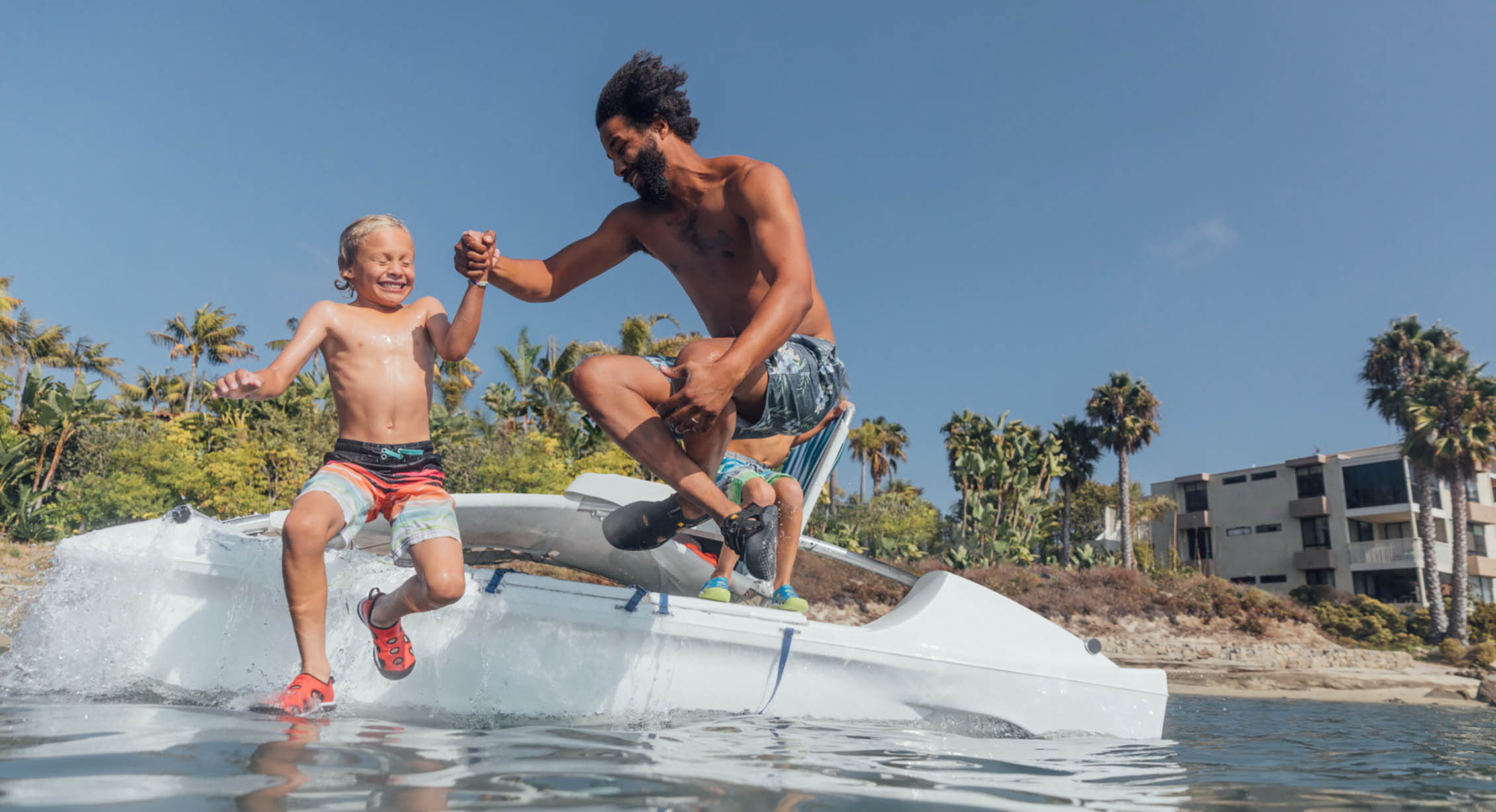 Family float time at the ocean