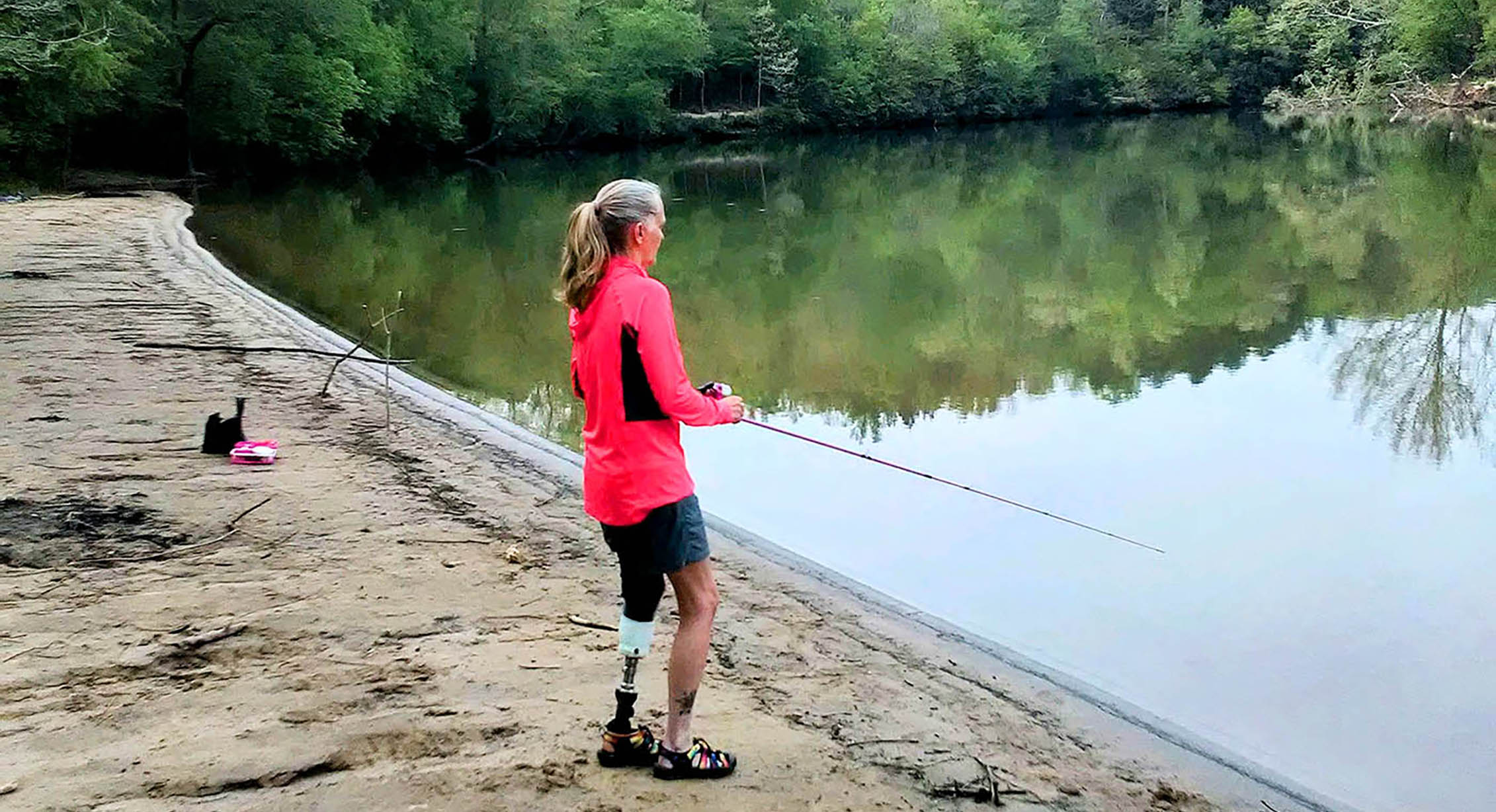 KEEN fan and amputee fishing in Newport sandals