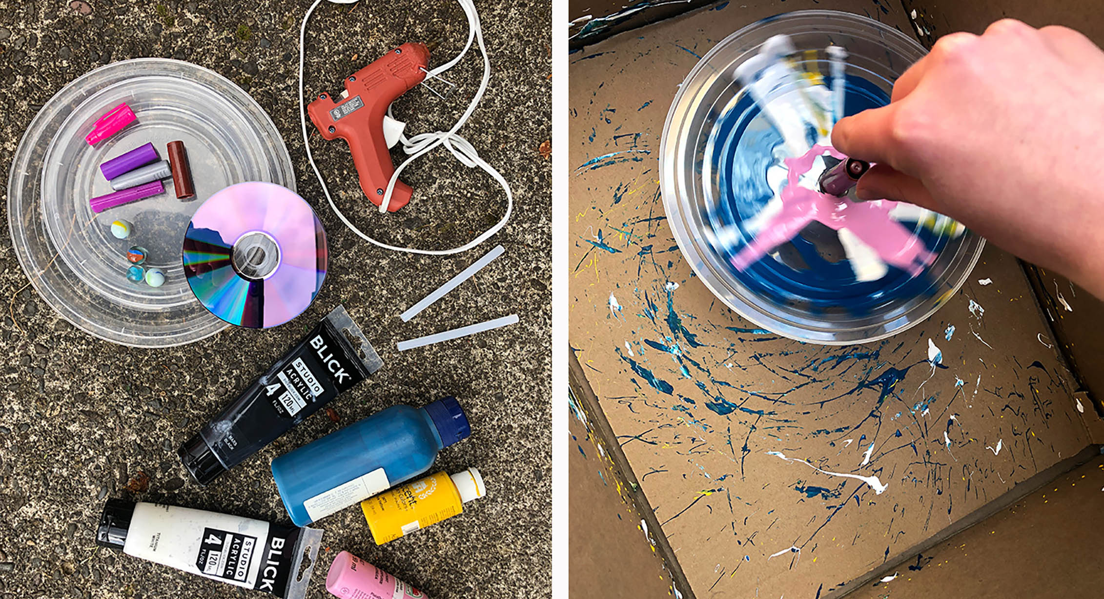 spin art with repurposed objects