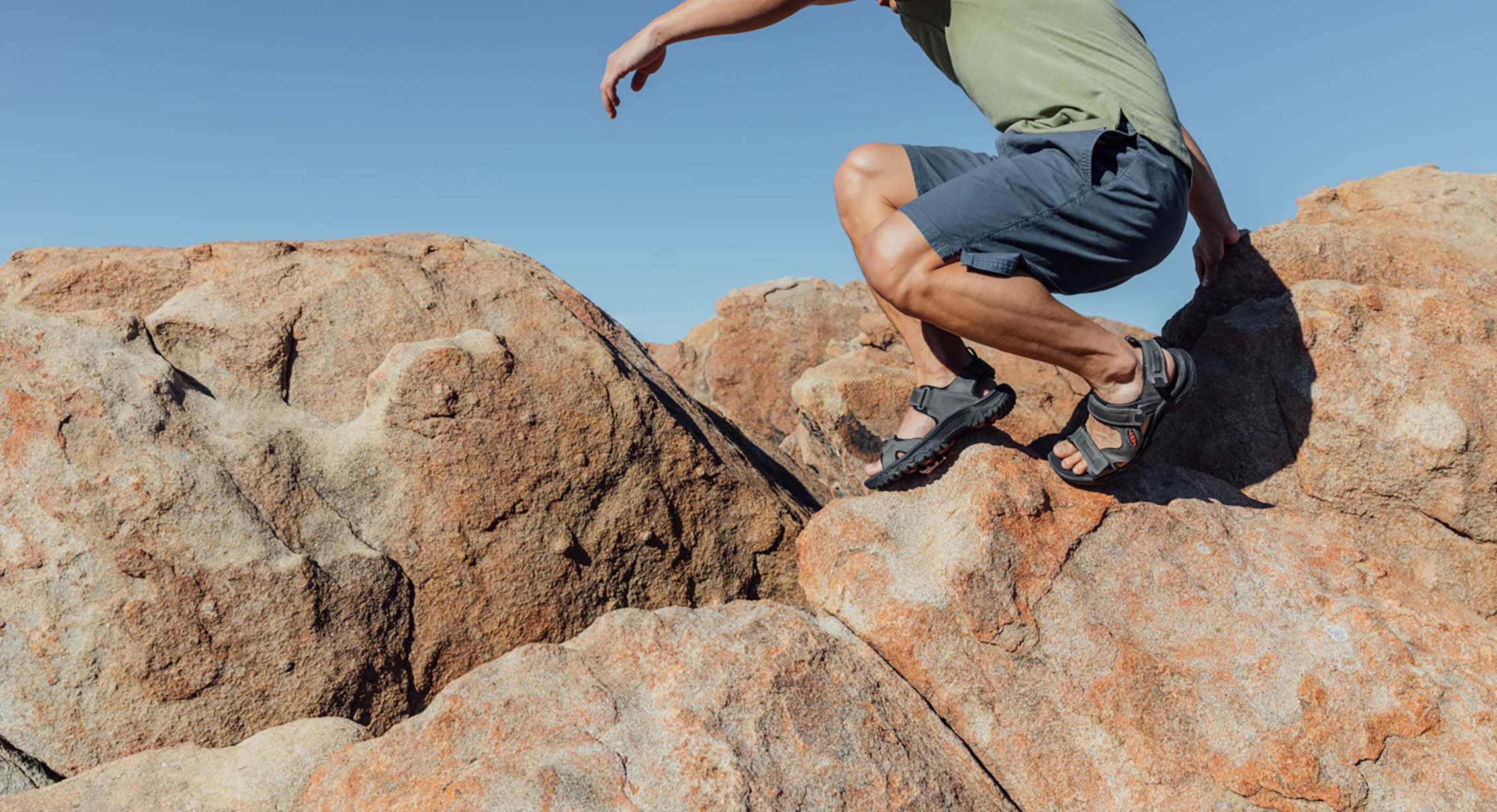 A person hiking in KEEN sandals