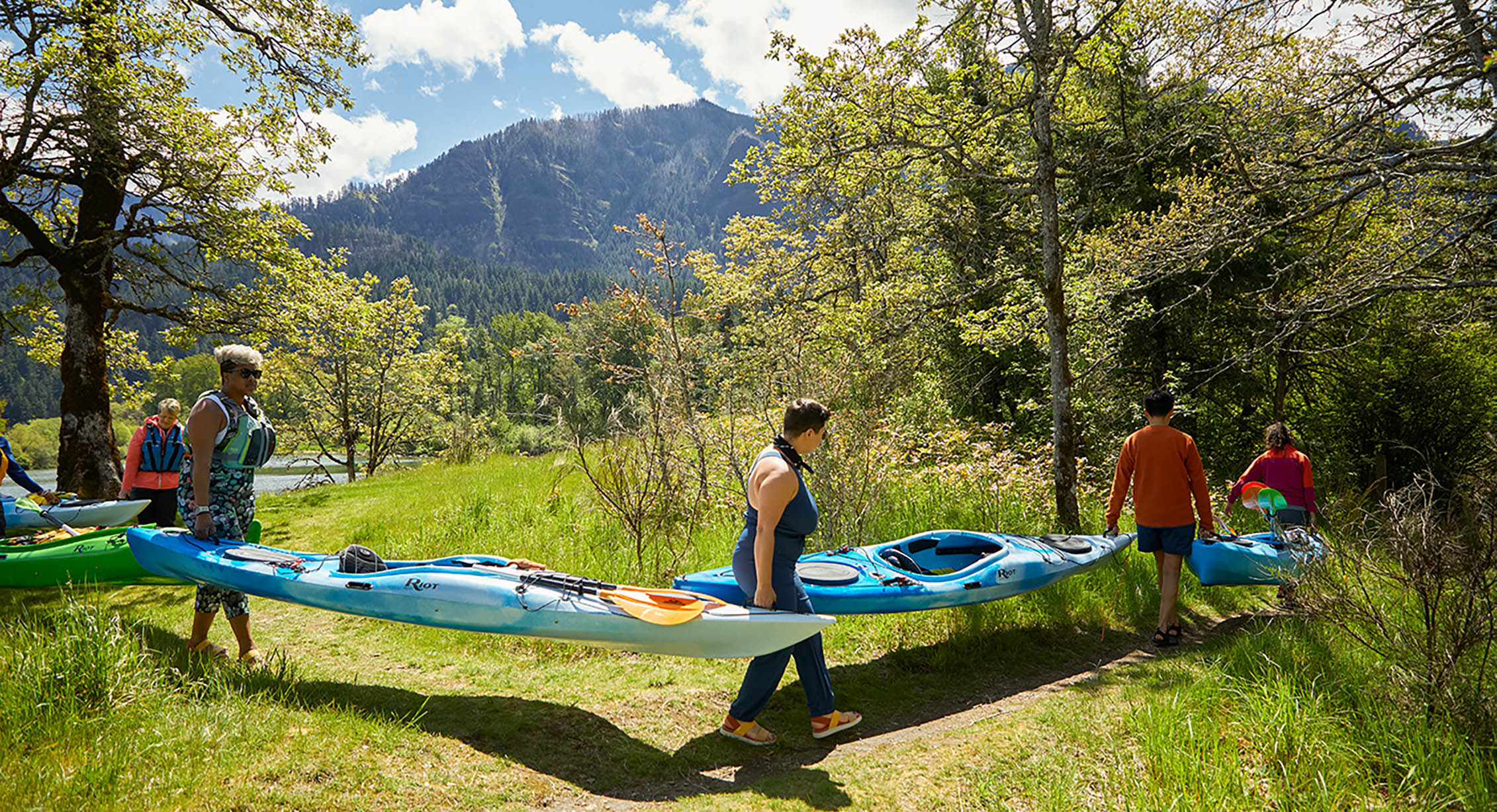 The Wild Diversity team kayaking in the Columbia Gorge