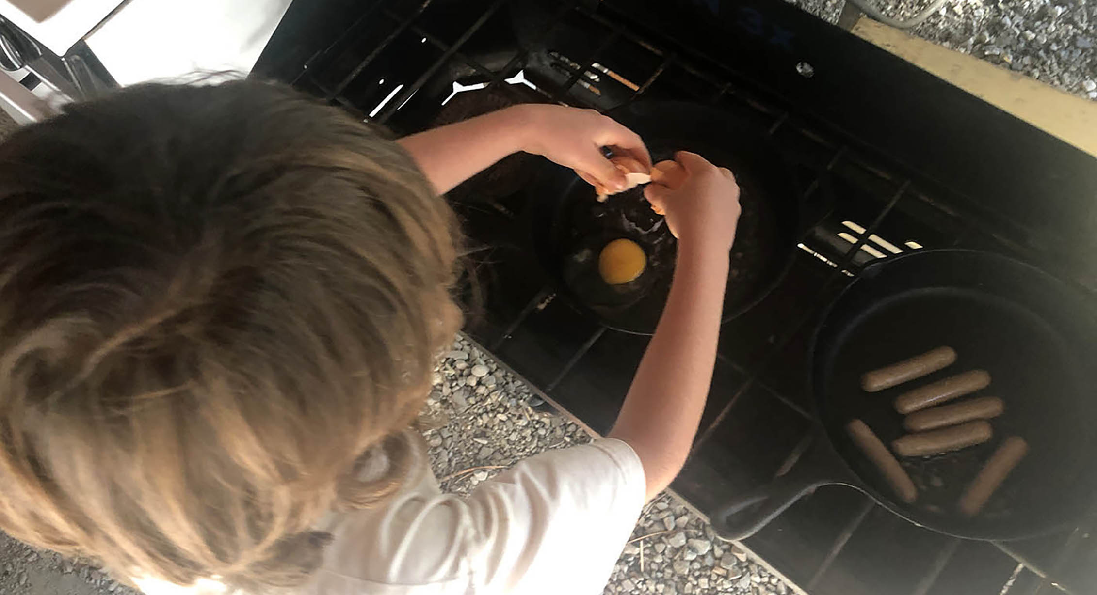 Fresh farm eggs for breakfast while camping.