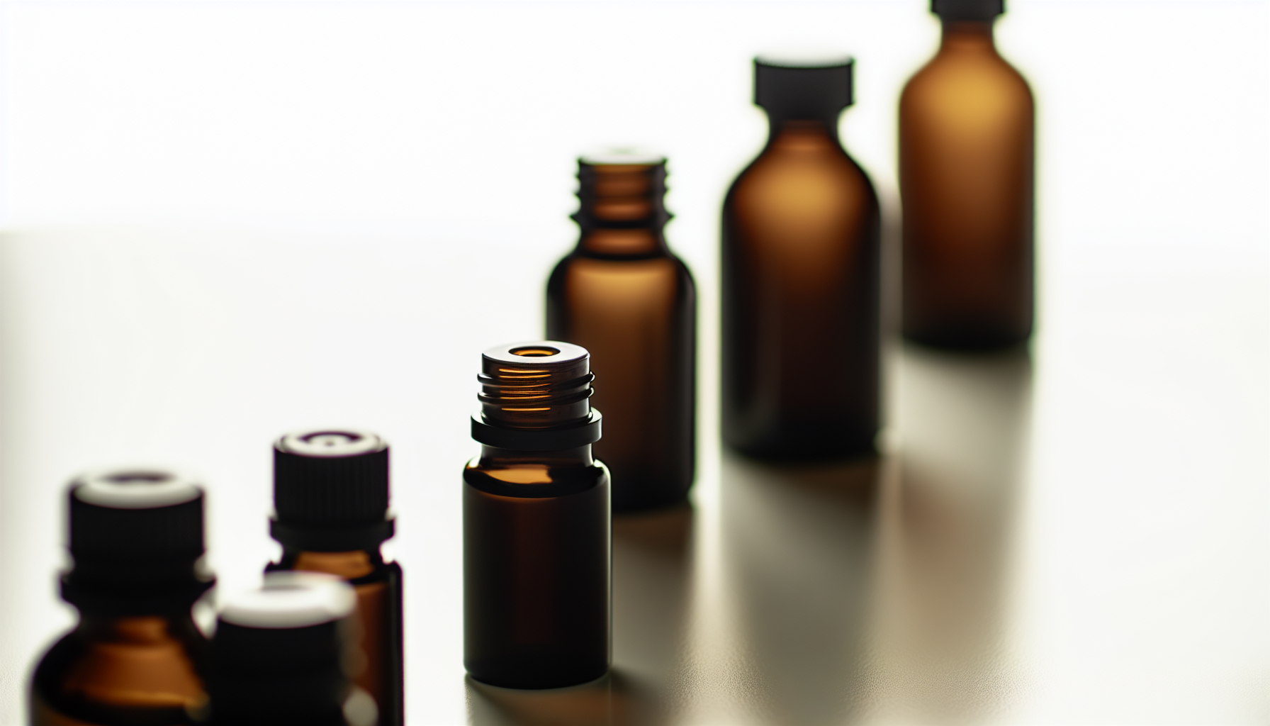 Dark-colored glass bottles for essential oils