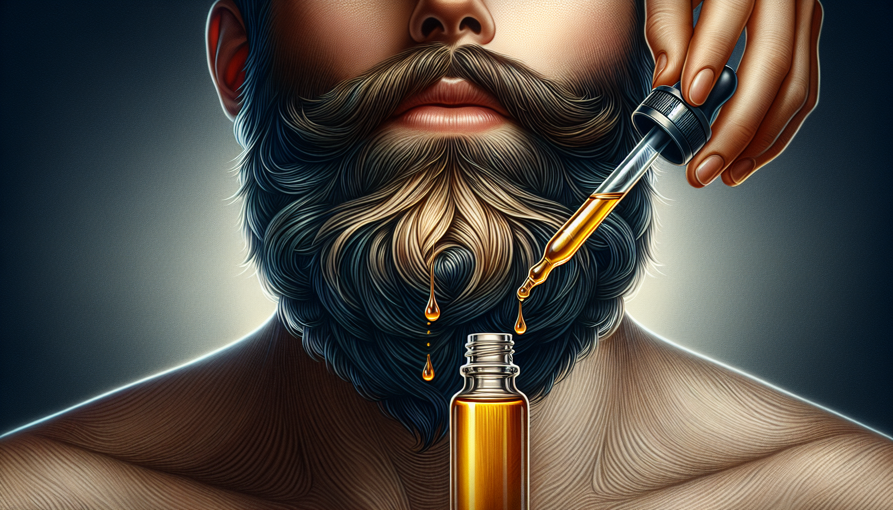 Applying beard oil with dropper