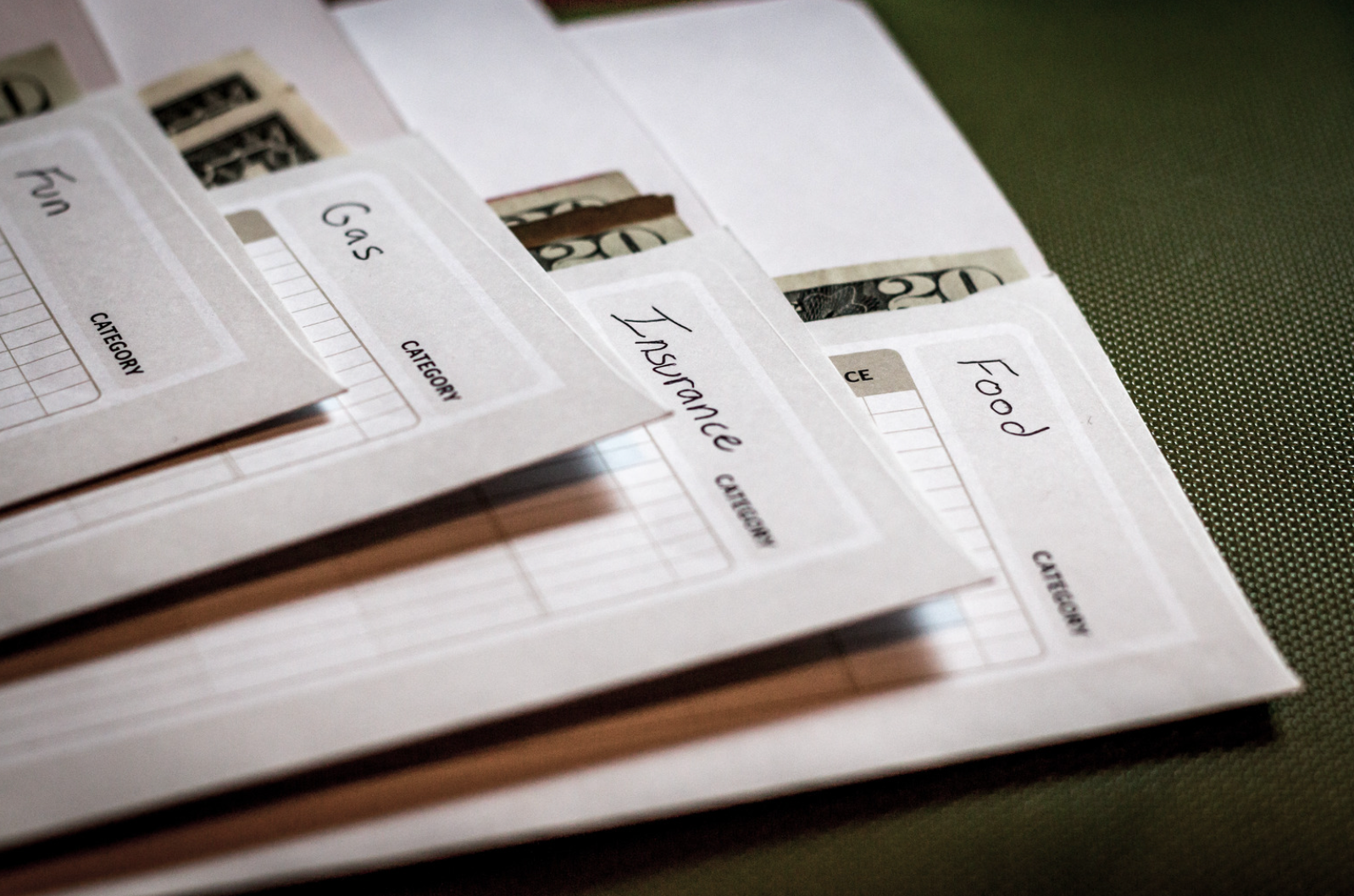 Cash envelopes and labeled envelopes for envelope budgeting